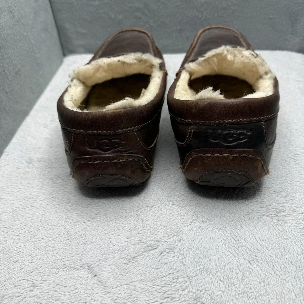 UGG Ascot Brown Leather Comfort Indoor Moccasin Loafers Slipper Men's Size 10